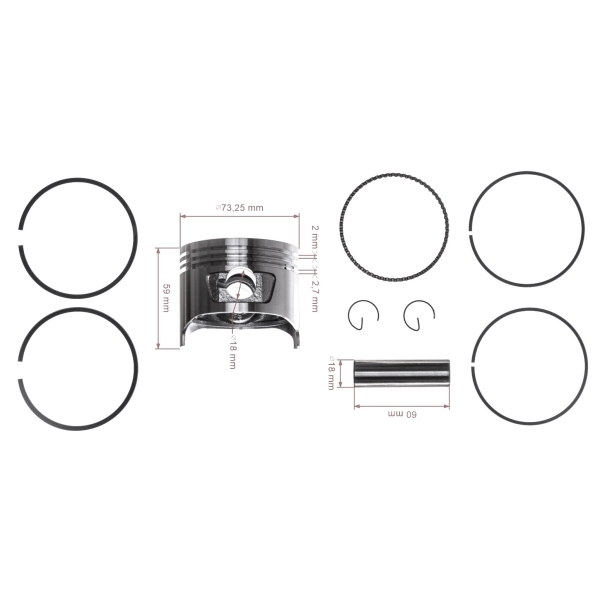 Kompletný piest pre motory Honda GX240 73,25 mm 1. výbrus +0,25 mm (OEM 13102ZE2W00)