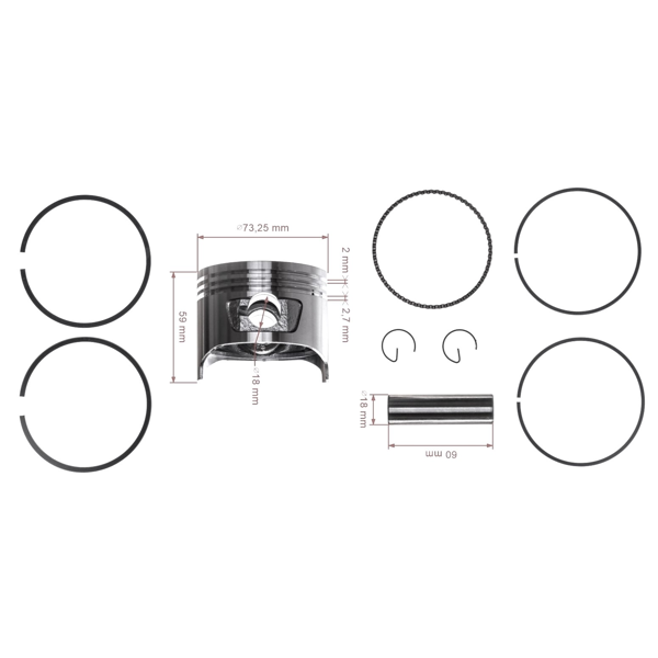 Kompletný piest pre motory Honda GX240 73,25 mm 1. výbrus +0,25 mm (OEM 13102ZE2W00)