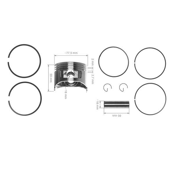 Kompletný piest pre motory Honda GX270 GX270U 77,5 mm 2. výbrus +0,50 mm (OEM 13101ZH9000)