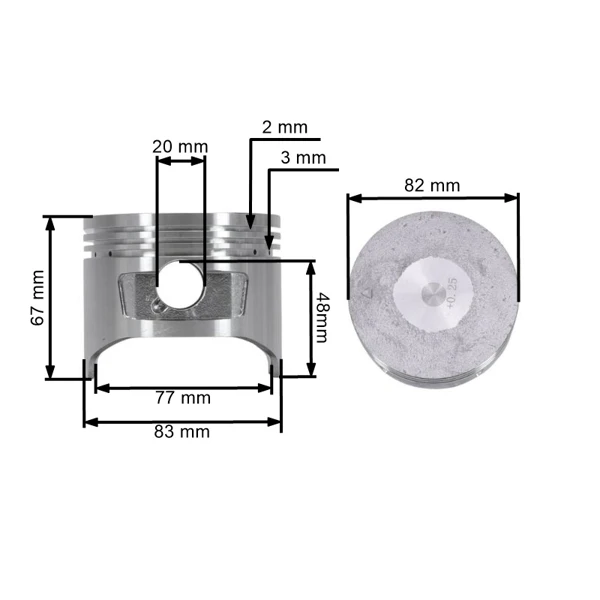 Kompletný piest pre motory Honda GX340 82,25 mm 1. výbrus +0,25 mm (OEM 13102ZE3W00)
