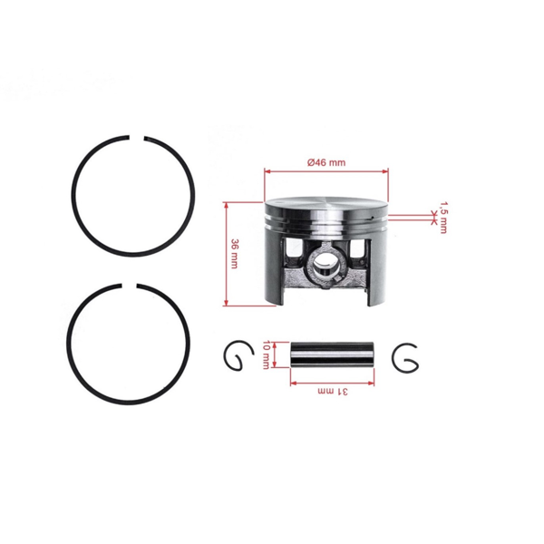 Kompletný piest pre Stihl BR340 BR340 BR380 BR420 BR420 BR420 BR420C BR320 BR320L BR400 SR320 SR400 SR340 SR420 46 mm (OEM 42030302001)