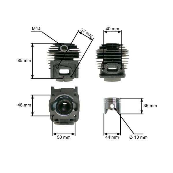 Kompletný valec s piestom 44 mm pre čínske a krovinorezy z hobbymarketov s objemom motora 52 cm3