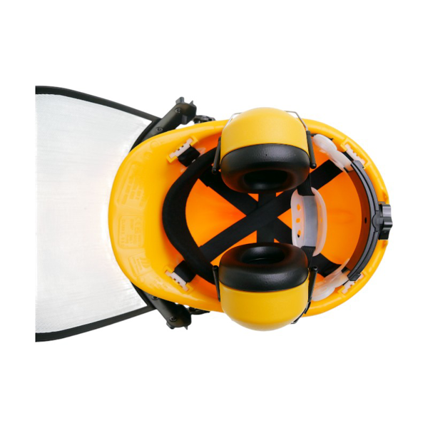 Ochranná prilba s chráničmi sluchu pre motorové píly krovinorezy a ďalšiu záhradnú techniku