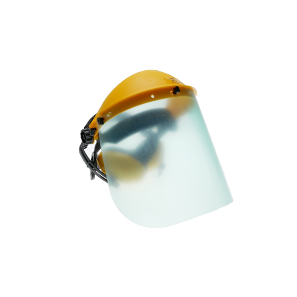 Ochranný polykarbonátový tvárový kryt s chráničmi sluchu pre motorové píly krovinorezy a ďalšiu záhradnú techniku