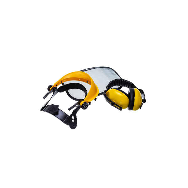 Ochranný sieťkový tvárový štít s chráničmi sluchu