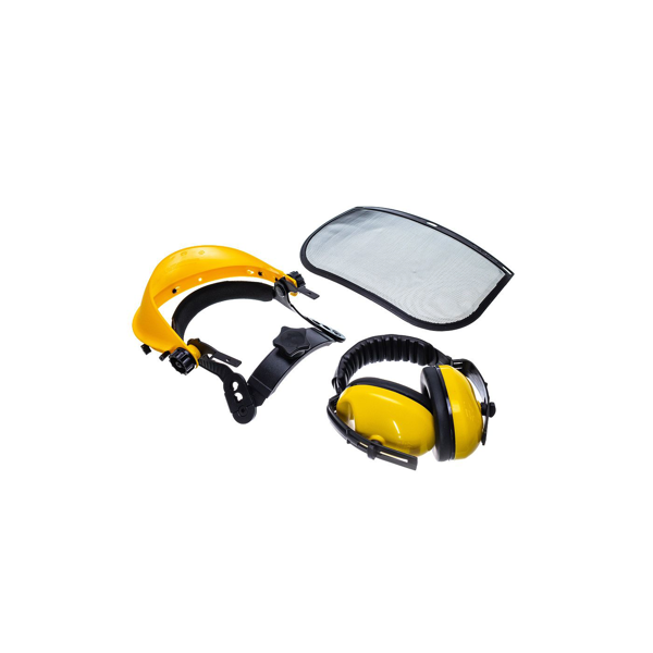 Ochranný sieťkový tvárový štít s chráničmi sluchu