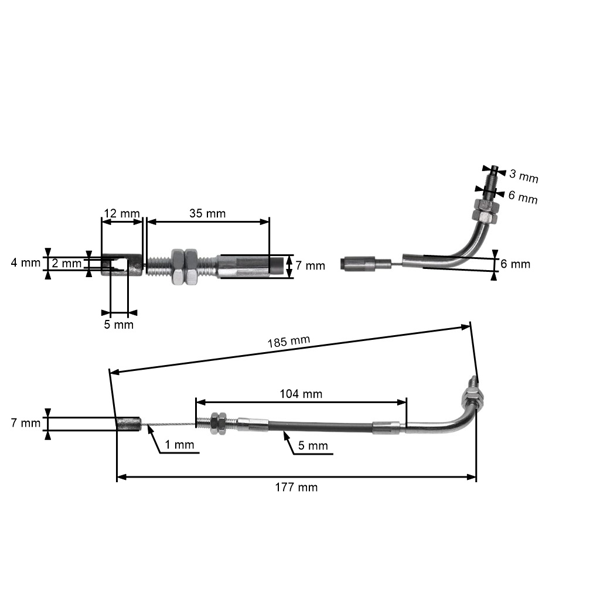 Plynové lanko pre motory Kawasaki TH48 14 cm (54012-2342, 54012-2373)