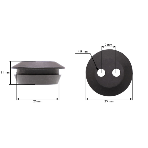 Priechodka palivovej nádrže pre motorové píly, krovinorezy a iné záhradné zariadenia 25,0 mm výška 11,0 mm otvor na hadičky 4,70 mm