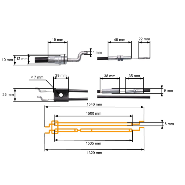 Sada kompletných laniek na zapnutie/vypnutie motora pre motorové kosačky HORTMASZ HORTUS Chinese a HORTMASZ