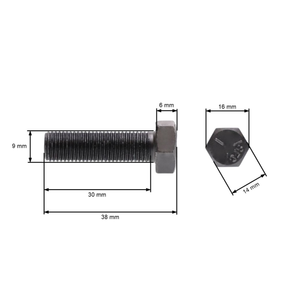 Skrutka žacieho noža jemný závit UNF 3/8" x 1-1/4" pre kosačky na trávu a záhradné traktory celková dĺžka 38 mm priemer 9,40 mm