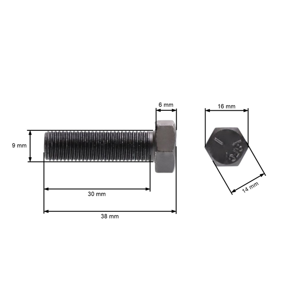 Skrutka žacieho noža jemný závit UNF 3/8" x 1-1/4" pre kosačky na trávu a záhradné traktory celková dĺžka 38 mm priemer 9,40 mm