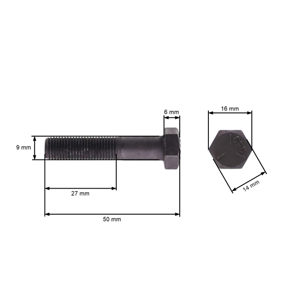 Skrutka žacieho noža jemný závit UNF 3/8" x 1-3/4" pre motorové kosačky a záhradné traktory celková dĺžka 50 mm priemer 9,40 mm
