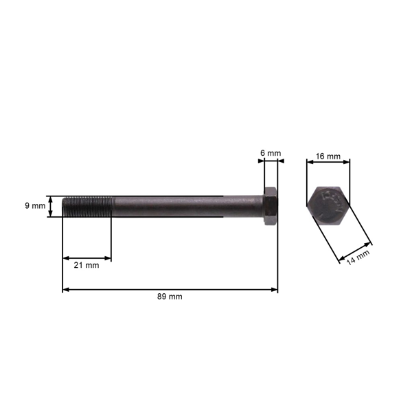 Skrutka žacieho noža jemný závit UNF 3/8" x 3-1/2" pre motorové kosačky a záhradné traktory celková dĺžka 89 mm priemer 9,40 mm