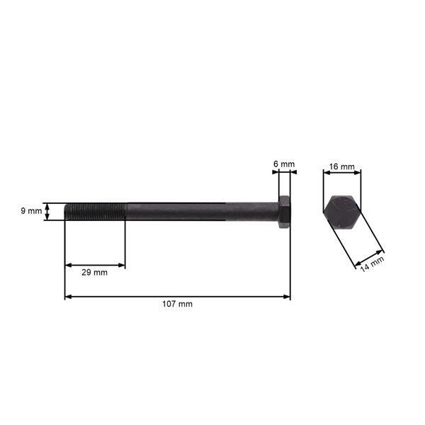 Skrutka žacieho noža jemný závit UNF 3/8" x 4" pre motorové kosačky a záhradné traktory celková dĺžka 107 mm priemer 9,40 mm