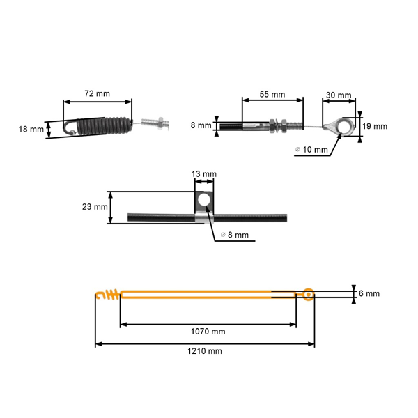 Spojkové lanko 1070 x 1210 mm pre záhradné traktory MTD Lawnflite Cub Cadet (OEM 746-1123 746-1123A)