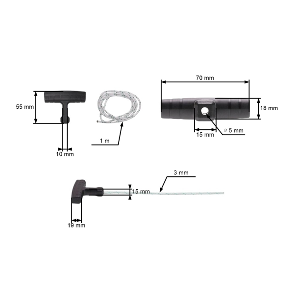 Štartovacia rukoväť so štartovacím lankom 3,0 mm x 1,0 m pre motorové píly fúkače krovinorezy Husqvarna Jonsered McCulloch Partner (OEM 503543901)