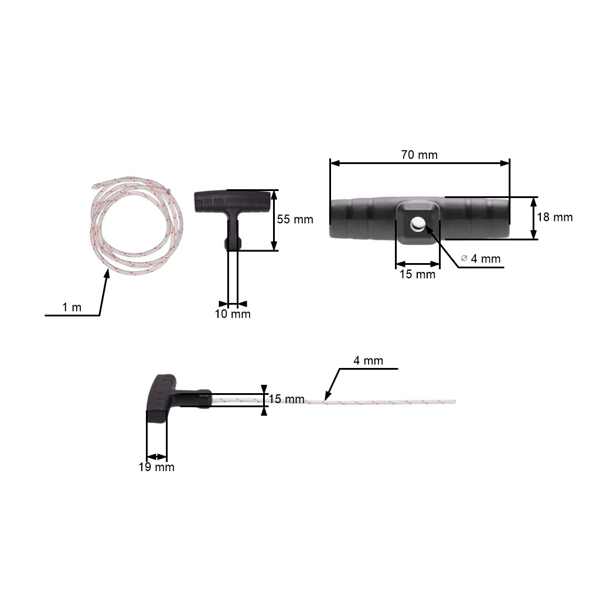 Štartovacia rukoväť so štartovacím lankom 4,0 mm x 1,0 m pre motorové píly fúkače krovinorezy Husqvarna Jonsered McCulloch Partner (OEM 503543901)