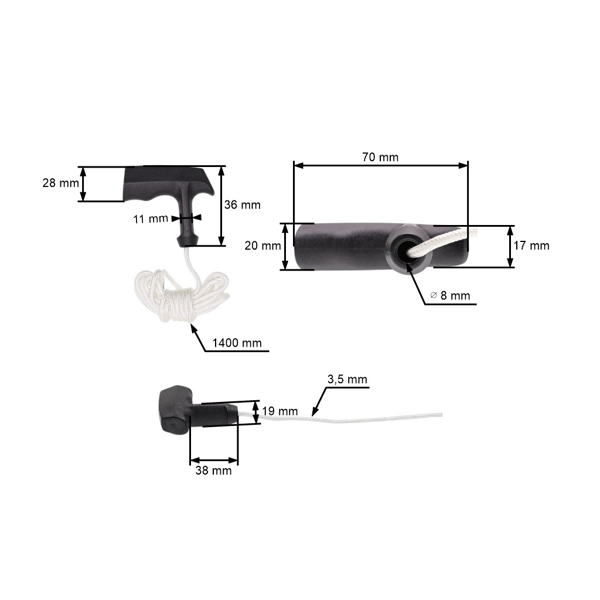 Univerzálna rukoväť štartéra so štartovacím lankom 3,5 mm x 1400 mm pre motorové kosačky