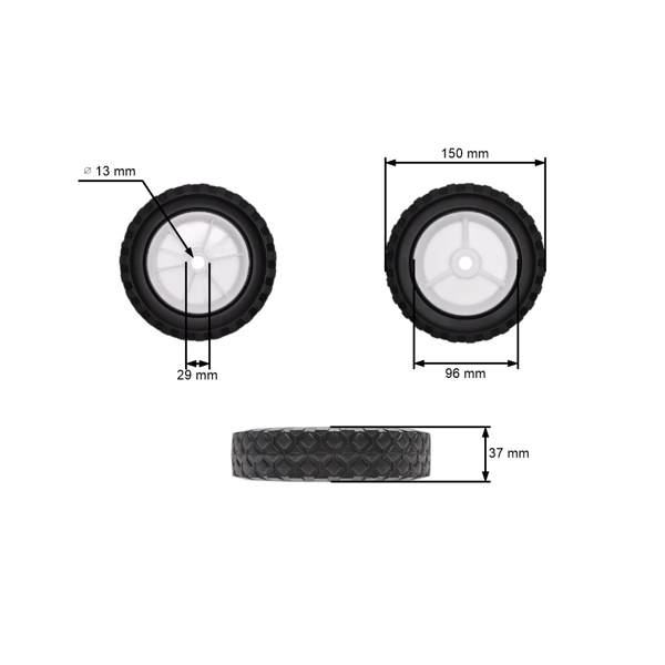 Univerzálne plastové koleso pre záhradné kosačky priemer 150 mm gumová pneumatika