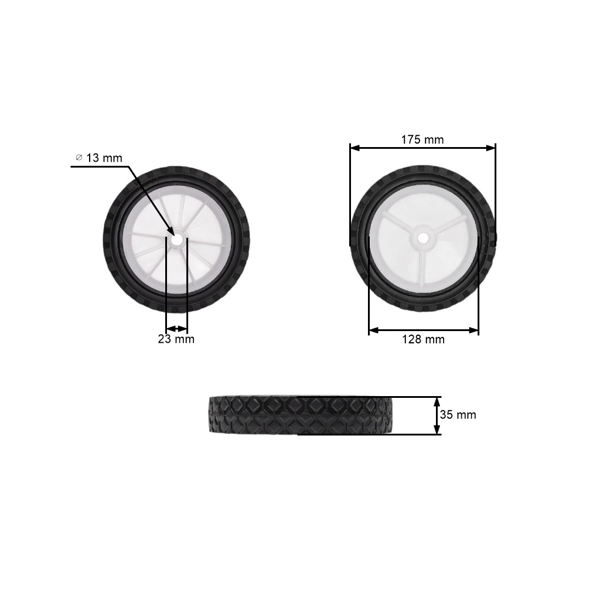Univerzálne plastové koleso pre záhradné kosačky priemer 175 mm gumová pneumatika