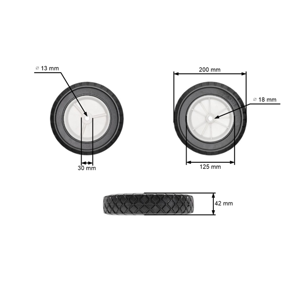 Univerzálne plastové koleso pre záhradné kosačky priemer 200 mm gumová pneumatika