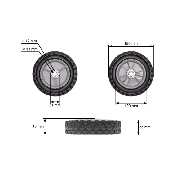Univerzálne plastové koleso s ložiskom pre záhradné kosačky priemer 150 mm gumová pneumatika
