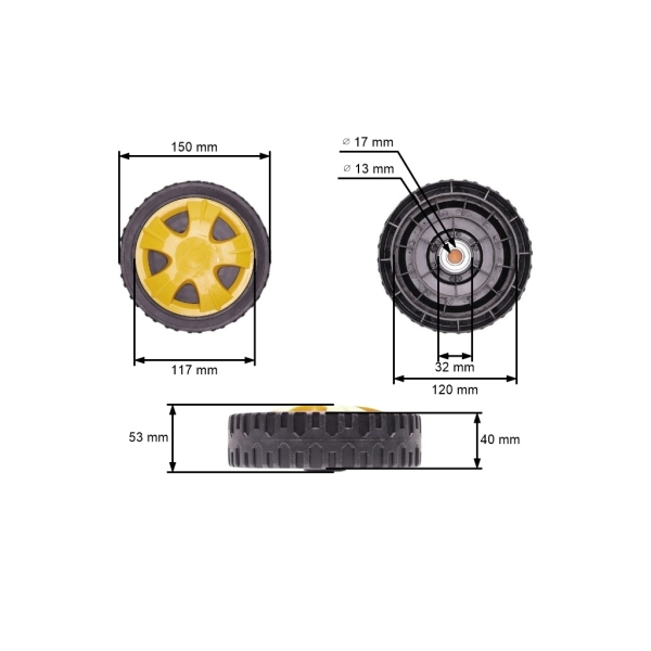 Univerzálne plastové koleso s ložiskom pre záhradné kosačky priemer 150 mm