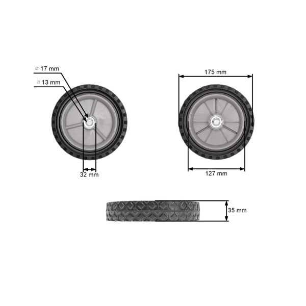 Univerzálne plastové koleso s ložiskom pre záhradné kosačky priemer 175 mm gumová pneumatika