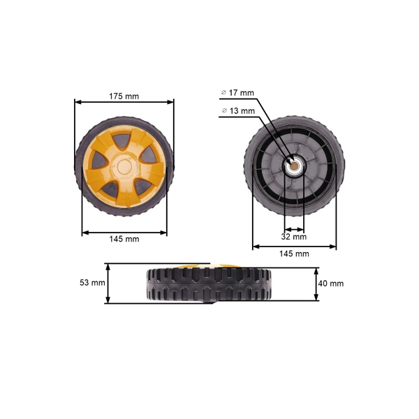 Univerzálne plastové koleso s ložiskom pre záhradné kosačky priemer 175 mm
