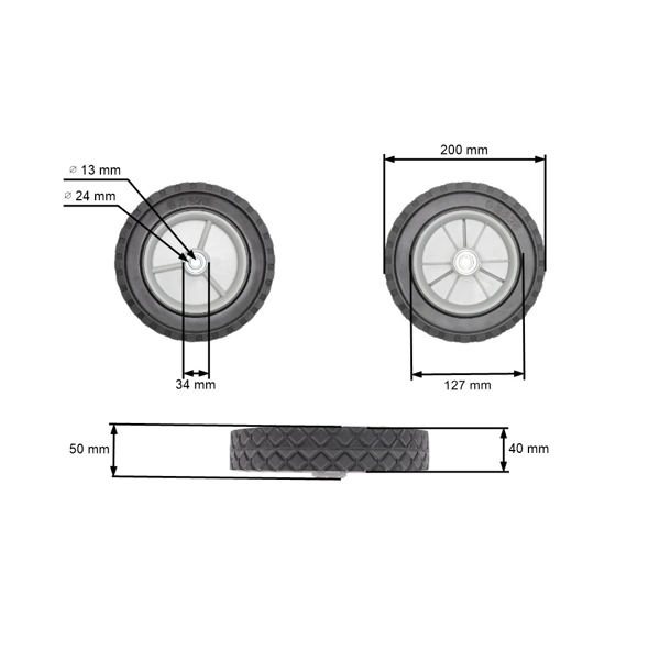 Univerzálne plastové koleso s ložiskom pre záhradné kosačky priemer 200 mm gumová pneumatika