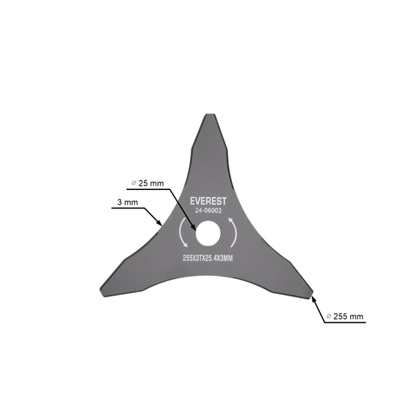 Univerzálny oceľový 3 zubý rezací nôž 255 mm x 3,0 mm pre krovinorezy a motorové vyžínače