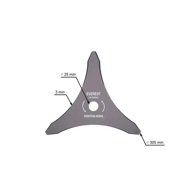 Univerzálny oceľový 3 zubý rezací nôž 305 mm x 3,0 mm pre krovinorezy a motorové vyžínače