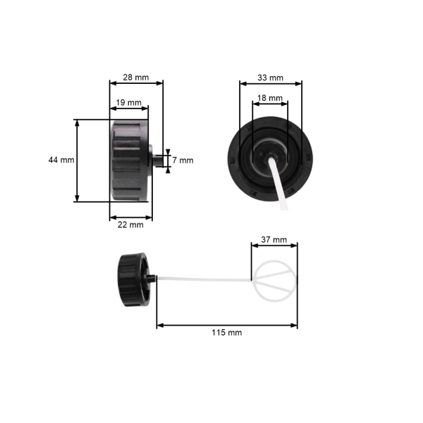 Viečko palivovej nádrže pre čínske krovinorezy a z hobbymarketov s objemom motora 26 cm3 32 cm3 43 cm3 52 cm3