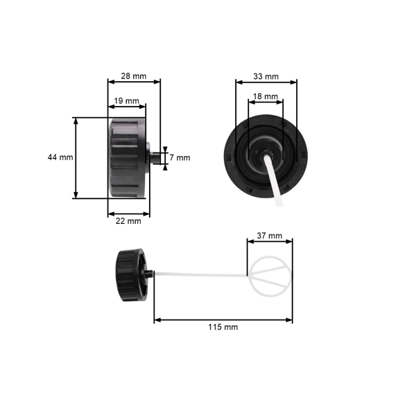 Viečko palivovej nádrže pre čínske krovinorezy a z hobbymarketov s objemom motora 26 cm3 32 cm3 43 cm3 52 cm3