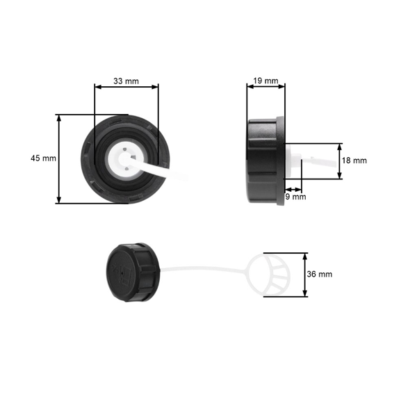 Viečko palivovej nádrže pre čínske krovinorezy a z hobbymarketov s objemom motora 26 cm3 32 cm3 43 cm3 52 cm3