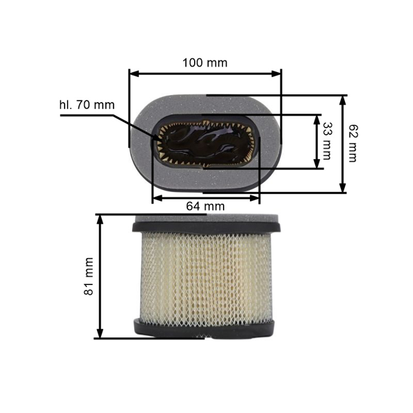 Vzduchový filter 100 mm x 62 mm x 81 mm pre motory Briggs & Stratton Intek 5,0 PS - 6,5 PS originálny diel (OEM 690610 498596 697029 M143278 M147431)