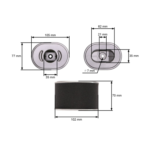 Vzduchový filter 105 mm x 77 mm x 70 mm pre motory Honda GX140 GX160 GX200 výkon 5,5 PS - 6,5 PS (OEM 17210Z4M821 17210-ZE1-820 17210-ZE1-822
