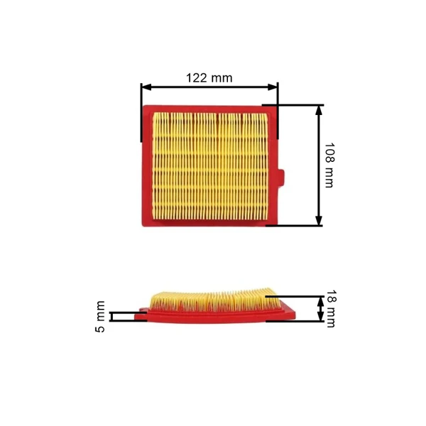 Vzduchový filter 122 mm x 109 mm x 20 mm pre motory GGP Stiga Castelgarden (OEM 18550147/0 1111-9169-01)