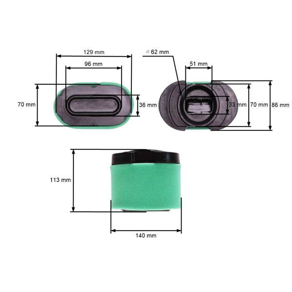 Vzduchový filter 129 mm x 113 mm x 70 mm pre motory Briggs & Stratton Intek V-Twin výkon 16,0 PS - 27,0 PS (OEM 792105 276890 4233)