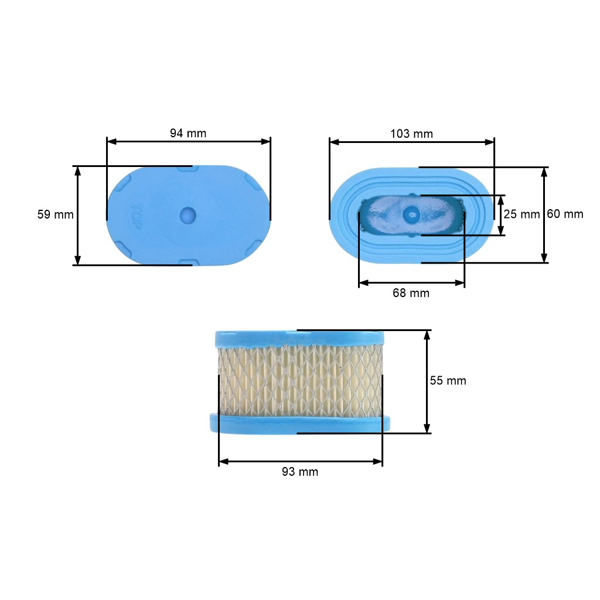 Vzduchový filter 94 mm x 59 mm x 55 mm pre motory Briggs & Stratton Quantum (OEM 497725)