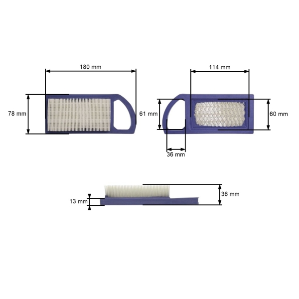 Vzduchový filter pre motory Briggs & Stratton Power Built OHV I/C OHV AVS 8,0 PS - 13,5 PS (OEM 697775 794421 797007 698413 697152 695643)