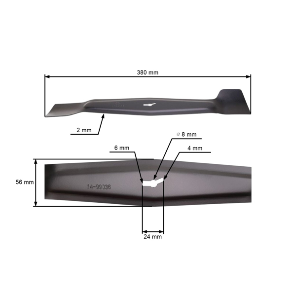 Žací nôž 38 cm (15") pre elektrické kosačky Castorama Einhell Lux Obi (OEM 3405605 618817 2741775 GM01BX.A0.07)